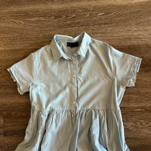 HATCH Maternity The Inez Eyelet Babydoll Shirt Dress Blue 100% Cotton 0 / XS EUC - Picture 9 of 15